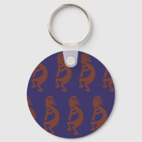 Flute Playing Kokopelli Figure - Rust Red on Blue