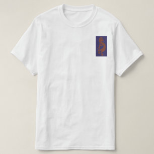 Flute Playing Kokopelli Figure - Rust Red on Blue T-Shirt