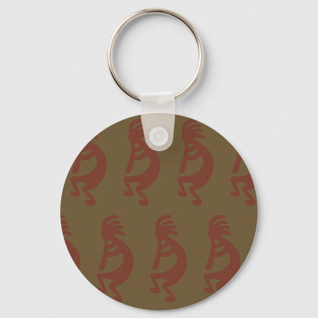 Flute Playing Kokopelli - Red/Green Green/Red Key Ring (Front)