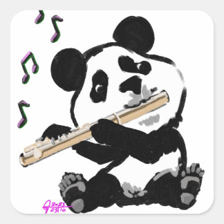 Flute Playing Panda Square Sticker