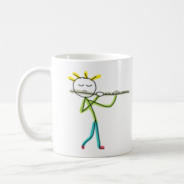 Flute Playing Stickman Coffee Mug (Left)