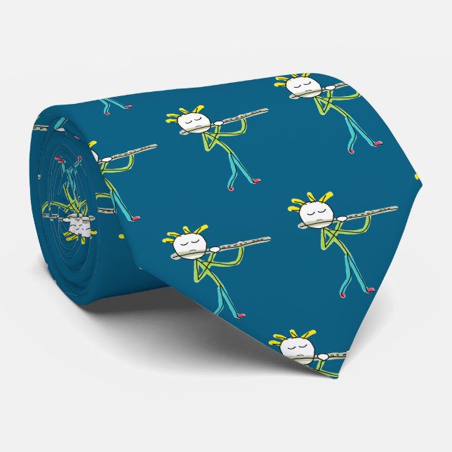 Flute Playing Stickman Tie (Rolled)