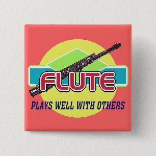 Flute Plays Well 15 Cm Square Badge