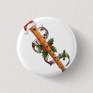 Flute Recorder Instrument Santa Hat Christmas 3 Cm Round Badge