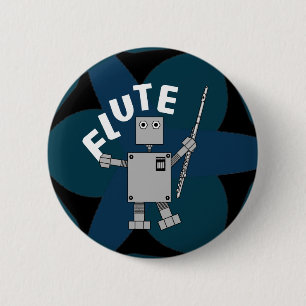 flute, robot, musician,player, music, musical inst 6 cm round badge