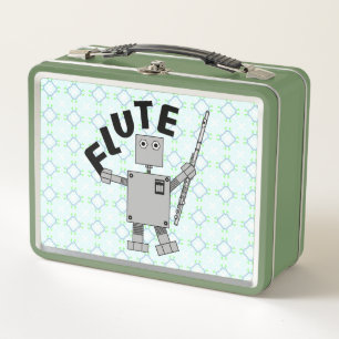 Flute Robot Text Metal Lunch Box