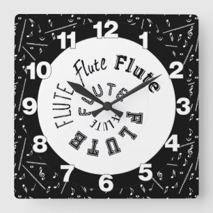 Flute Spiral Text Square Wall Clock