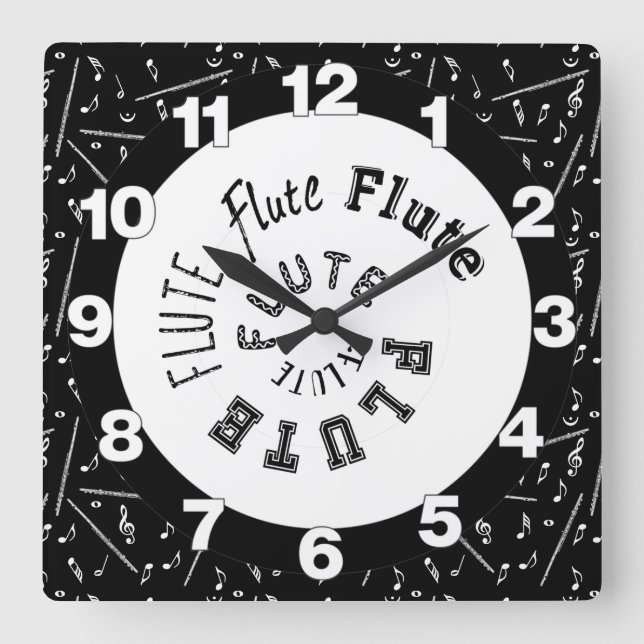 Flute Spiral Text Square Wall Clock (Front)