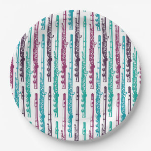 Flute Stripes - Purple and Teal Paper Plate