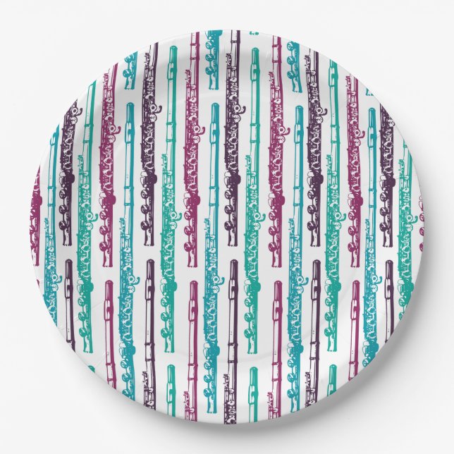 Flute Stripes - Purple and Teal Paper Plate (Front)
