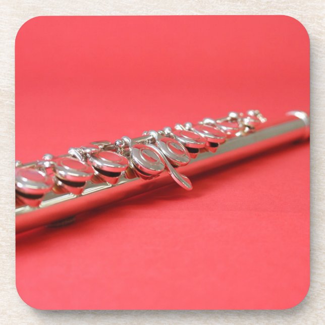 Flute student pink woodwind music coaster (Front)