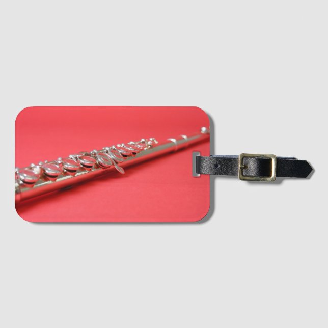 Flute student pink woodwind music luggage tag (Front Horizontal)