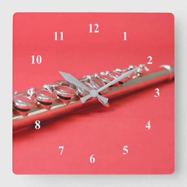 Flute student pink woodwind music square wall clock (Front)