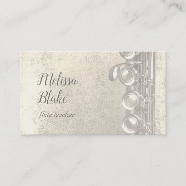 flute teacher faux gold foil treble business card (Front)