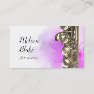 flute teacher purple watercolor background business card