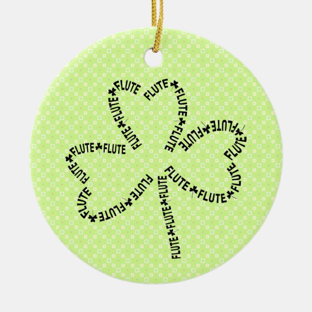 Flute Text Shamrock Ceramic Tree Decoration (Front)