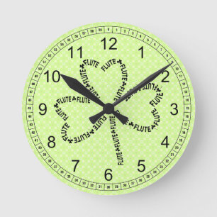Flute Text Shamrock Round Clock