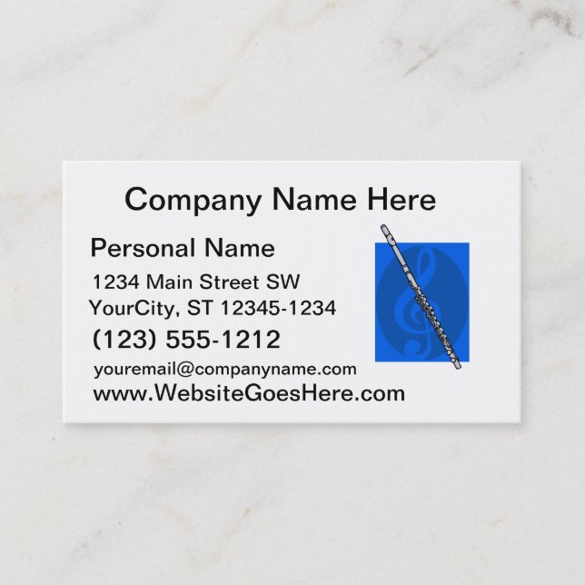 Flute with Blue Treble Clef Background Business Card (Front)
