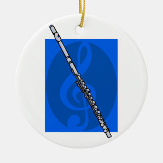 Flute with Blue Treble Clef Background Ceramic Tree Decoration