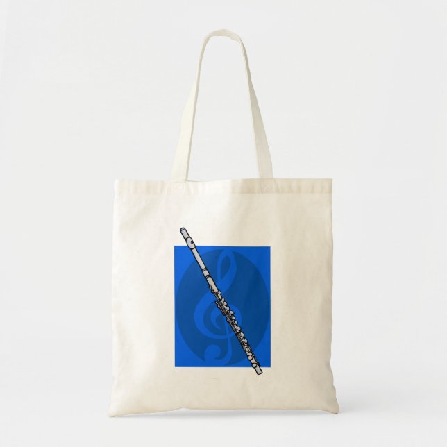 Flute with Blue Treble Clef Background Tote Bag (Front)