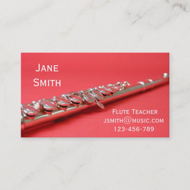 Flute woodwind instrument music tutor business card (Front)