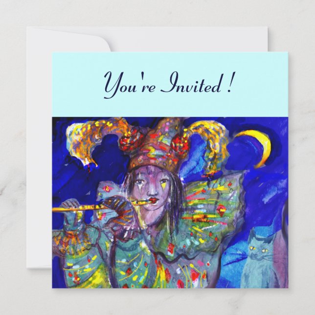 FLUTIST IN BLUE ,gold metallic paper Invitation (Front)