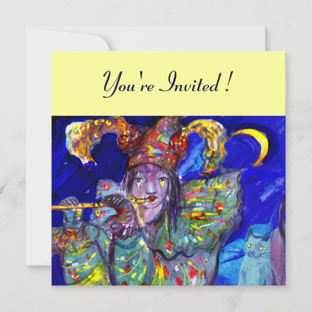 FLUTIST IN BLUE ,gold metallic paper Invitation (Front)