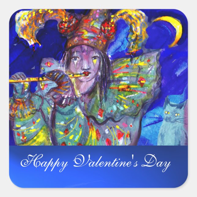 FLUTIST IN BLUE / Valentine Masquerade Square Sticker (Front)