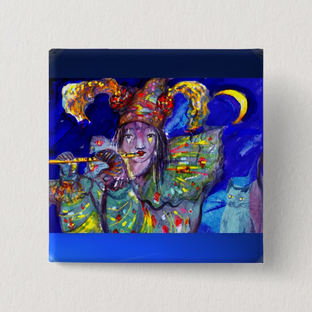 FLUTIST IN BLUE / Venetian Carnival Night 15 Cm Square Badge (Front)