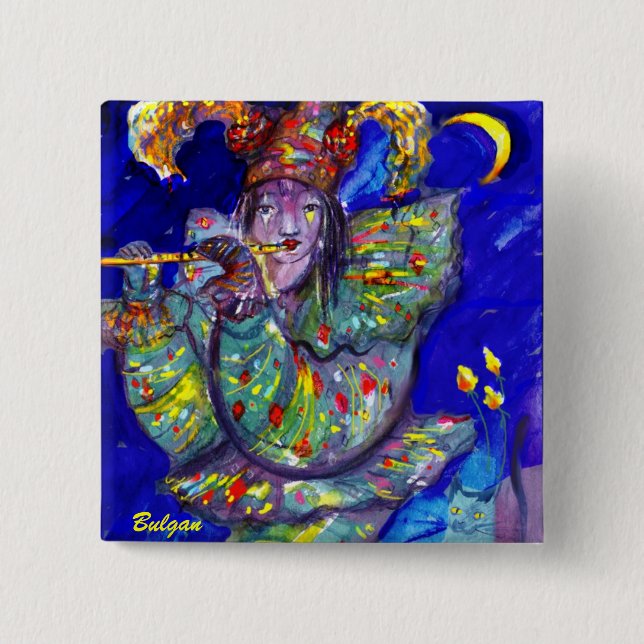 FLUTIST IN BLUE / Venetian Carnival Night 15 Cm Square Badge (Front)
