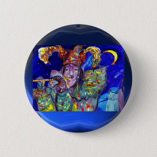 FLUTIST IN BLUE / Venetian Carnival Night 6 Cm Round Badge