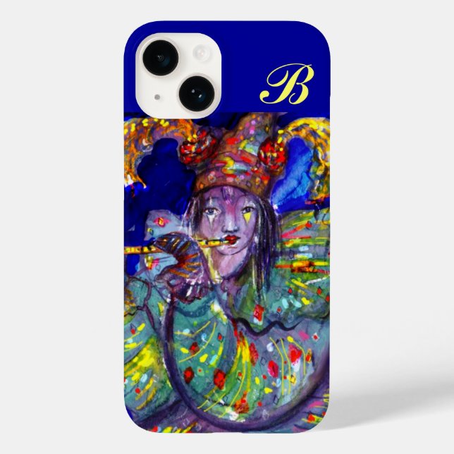 FLUTIST IN BLUE / Venetian Carnival Night Monogram Case-Mate iPhone Case (Back)