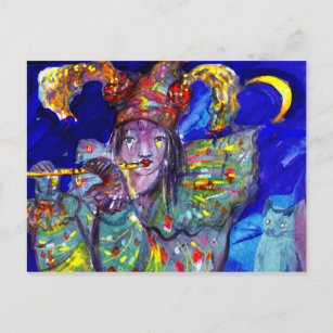 FLUTIST IN BLUE / Venetian Carnival Night Postcard