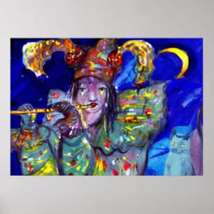 FLUTIST IN BLUE / Venetian Carnival Night Poster