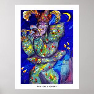 FLUTIST IN BLUE / Venetian Carnival Night Poster