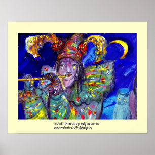 FLUTIST IN BLUE / Venetian Carnival Night Poster