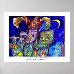 FLUTIST IN BLUE / Venetian Carnival Night Poster
