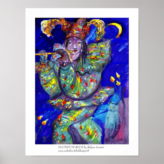 FLUTIST IN BLUE / Venetian Carnival Night Poster (Front)