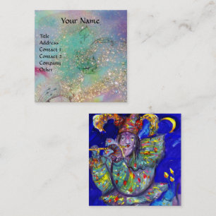 FLUTIST IN BLUE / Venetian Carnival Night Square Business Card