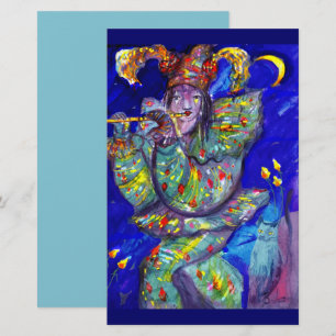FLUTIST IN BLUE / Venetian Carnival Night Statione Stationery