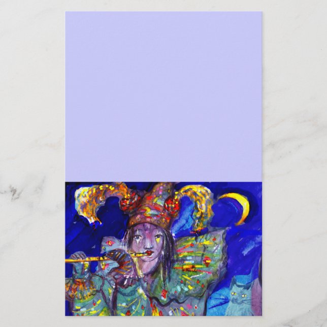 FLUTIST IN BLUE / Venetian Carnival Night Stationery (Front)