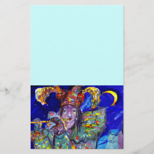 FLUTIST IN BLUE / Venetian Carnival Night Stationery
