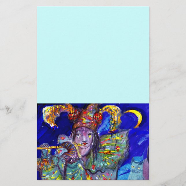 FLUTIST IN BLUE / Venetian Carnival Night Stationery (Front)