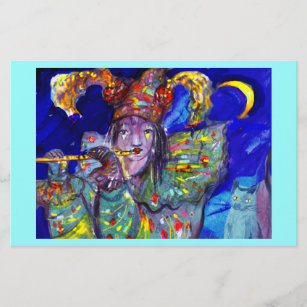 FLUTIST IN BLUE / Venetian Carnival Night Stationery
