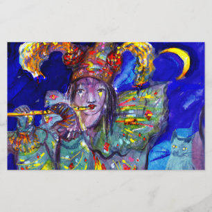 FLUTIST IN BLUE / Venetian Carnival Night Stationery