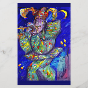 FLUTIST IN BLUE / Venetian Carnival Night Stationery