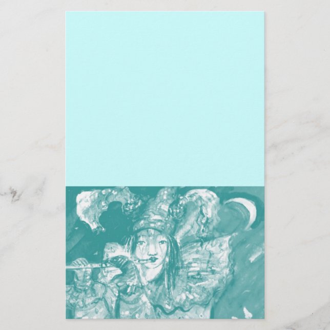 FLUTIST IN BLUE / Venetian Carnival Night Stationery (Front)