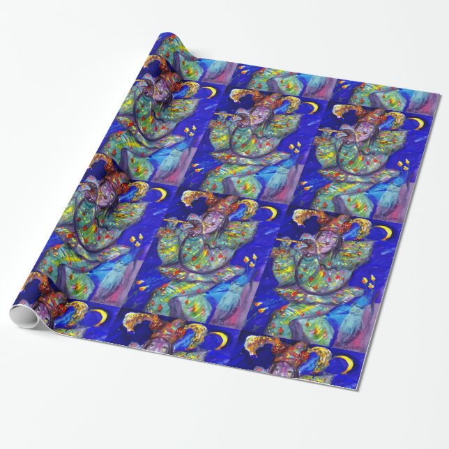 FLUTIST IN BLUE  / Venetian Carnival Night Wrapping Paper (Unrolled)