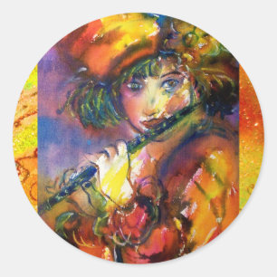 FLUTIST PORTRAIT / Venetian Masquerade Classic Round Sticker