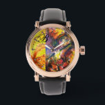 FLUTIST PORTRAIT / Venetian Masquerade Monogram Watch<br><div class="desc">Colourful , whimsical and vibrant watercolor painting in bright red, brown, yellow, orange, green colours with gold and silver foil .</div>